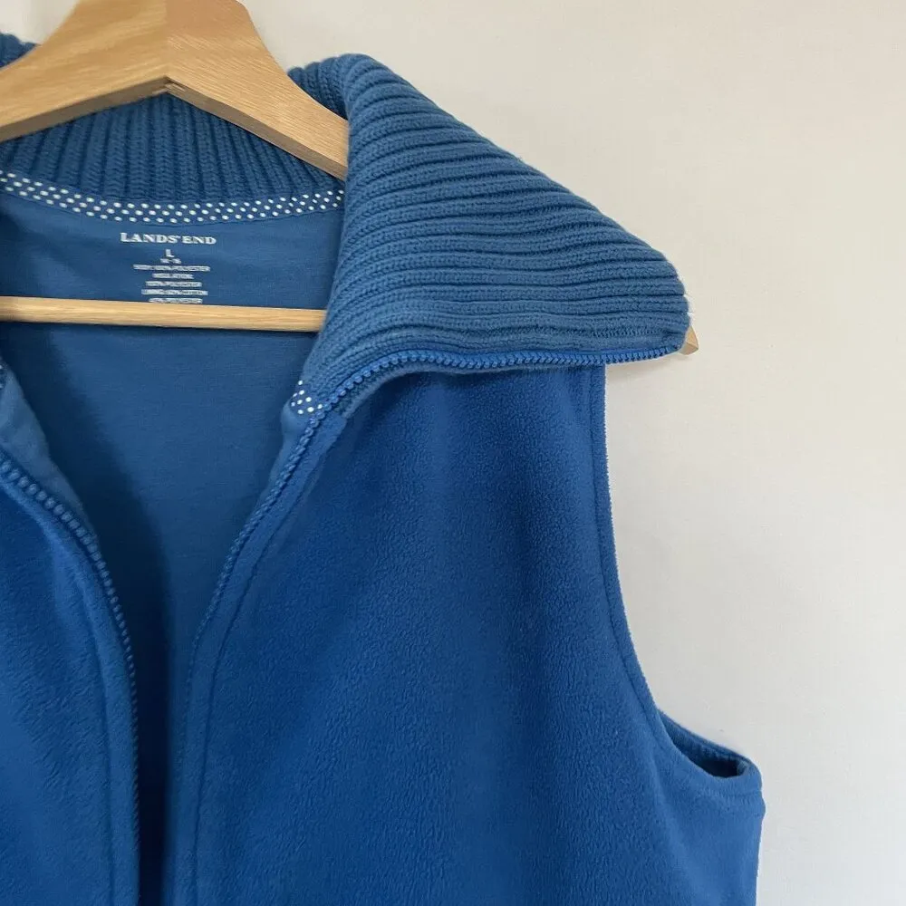 Land's End blue fleece vest women's size L knit winter top pockets turtleneck Size L - Image 2