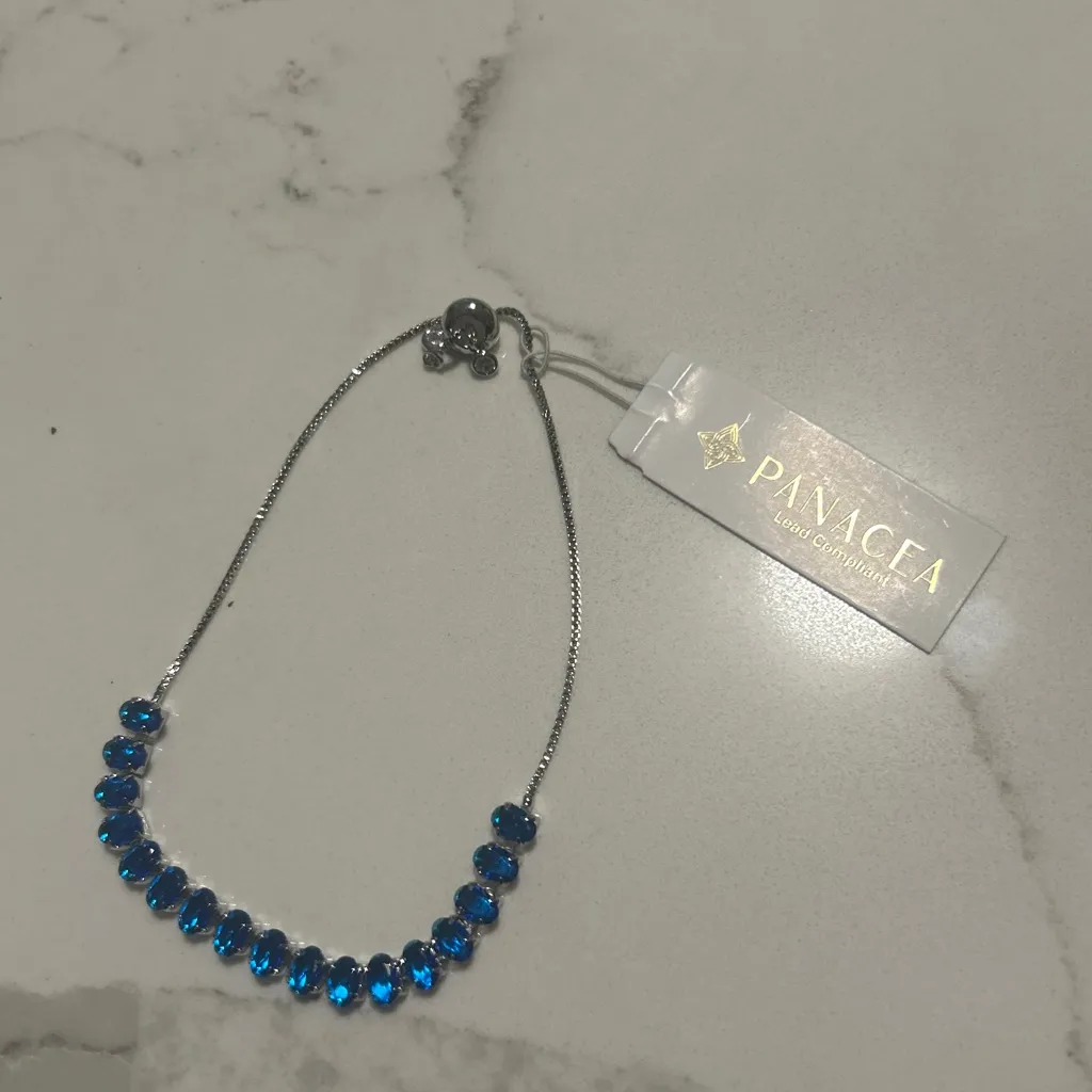 PANACEA Navy Crystal Slider Adjustable Bracelet NWT Blue - Image 4