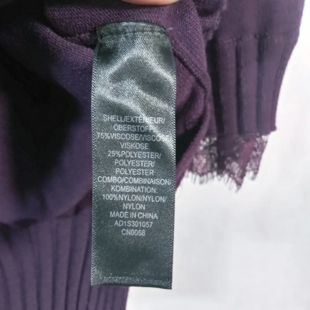 Adrianna Papell Purple Lace Trim V Neck Sweater Size L - Image 7