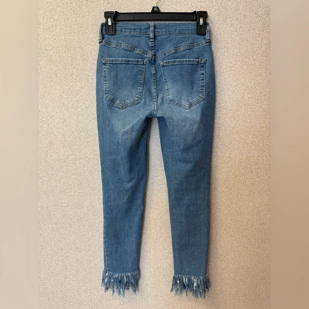 We The Free People Womens 26 Distressed Skinny Crop Fringe‎ Denim Jeans - Image 5
