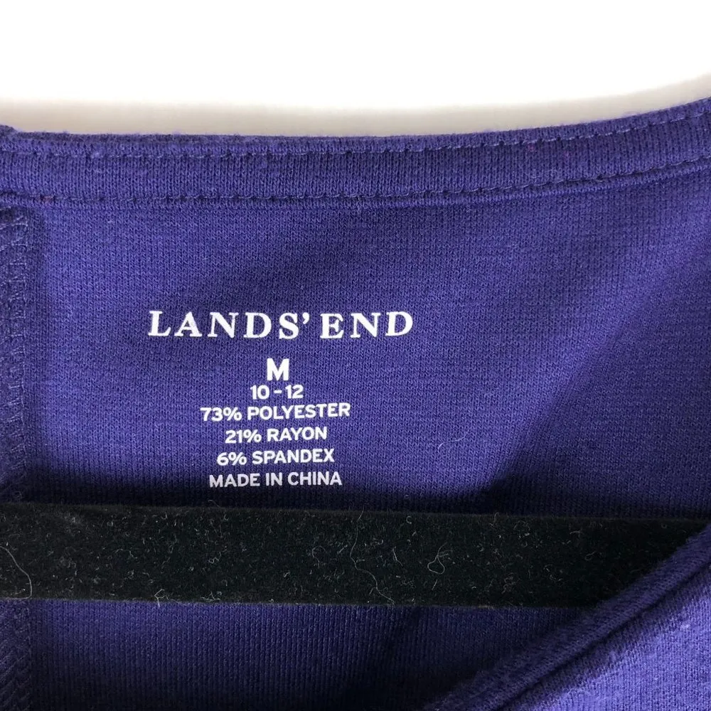 Lands' End Womens Shift Dress Pleated Front Sleeveless Pullover Stretch Purple M - Image 3