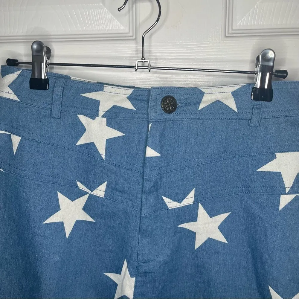 Modcloth All Stars No Stripes HighRise Denim Shorts Blue Star Print Size 8 - Image 4