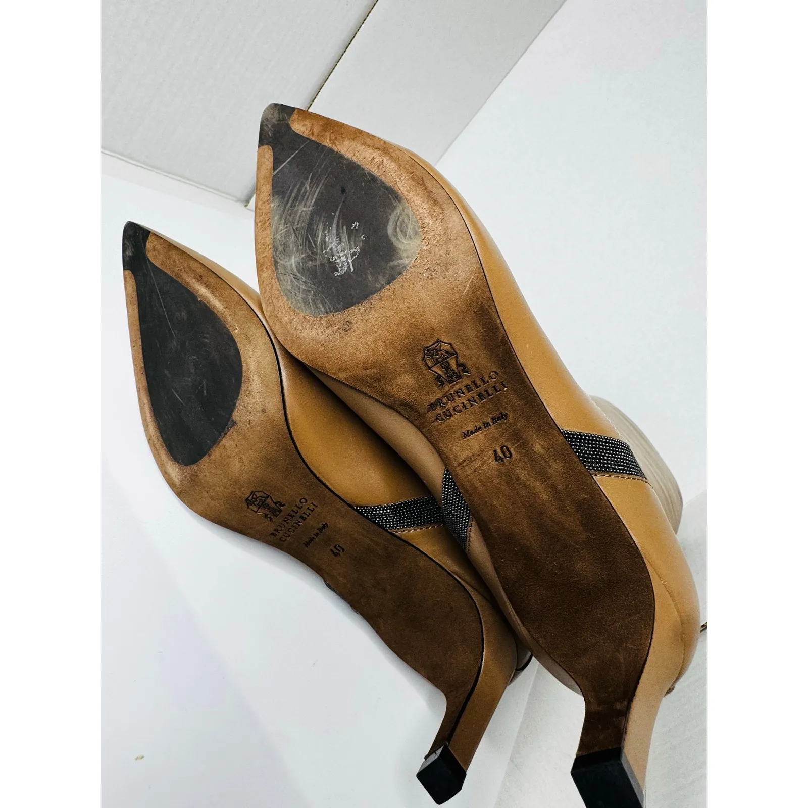 BRUNELLO CUCINELLI Ball Chain Knee-High Tan Leather Boots Women’s Size 40 IT - Image 5