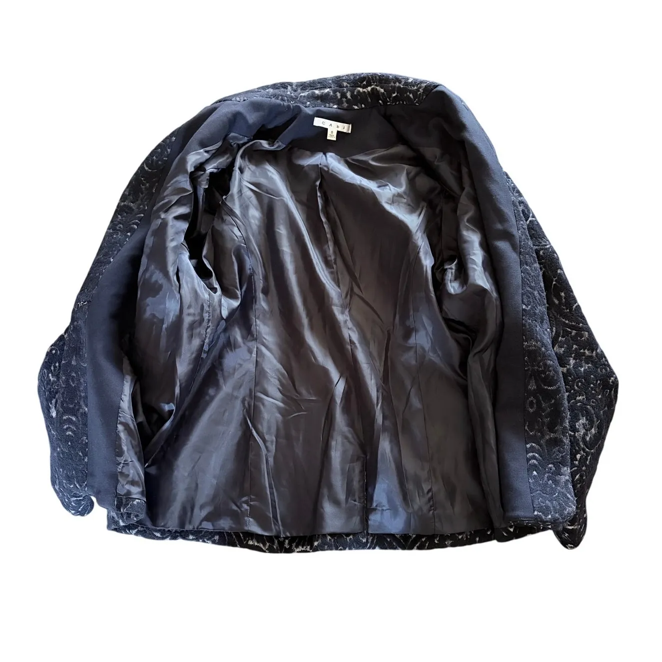 CAbi Jacquard Wool Blend Midnight Blue Damask Blazer size 8 - Image 13