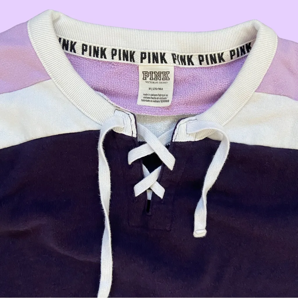 Victoria's Secret PINK Lace up Varsity Crew Hockey Pullover Sweatshirt 🔥 - Image 2