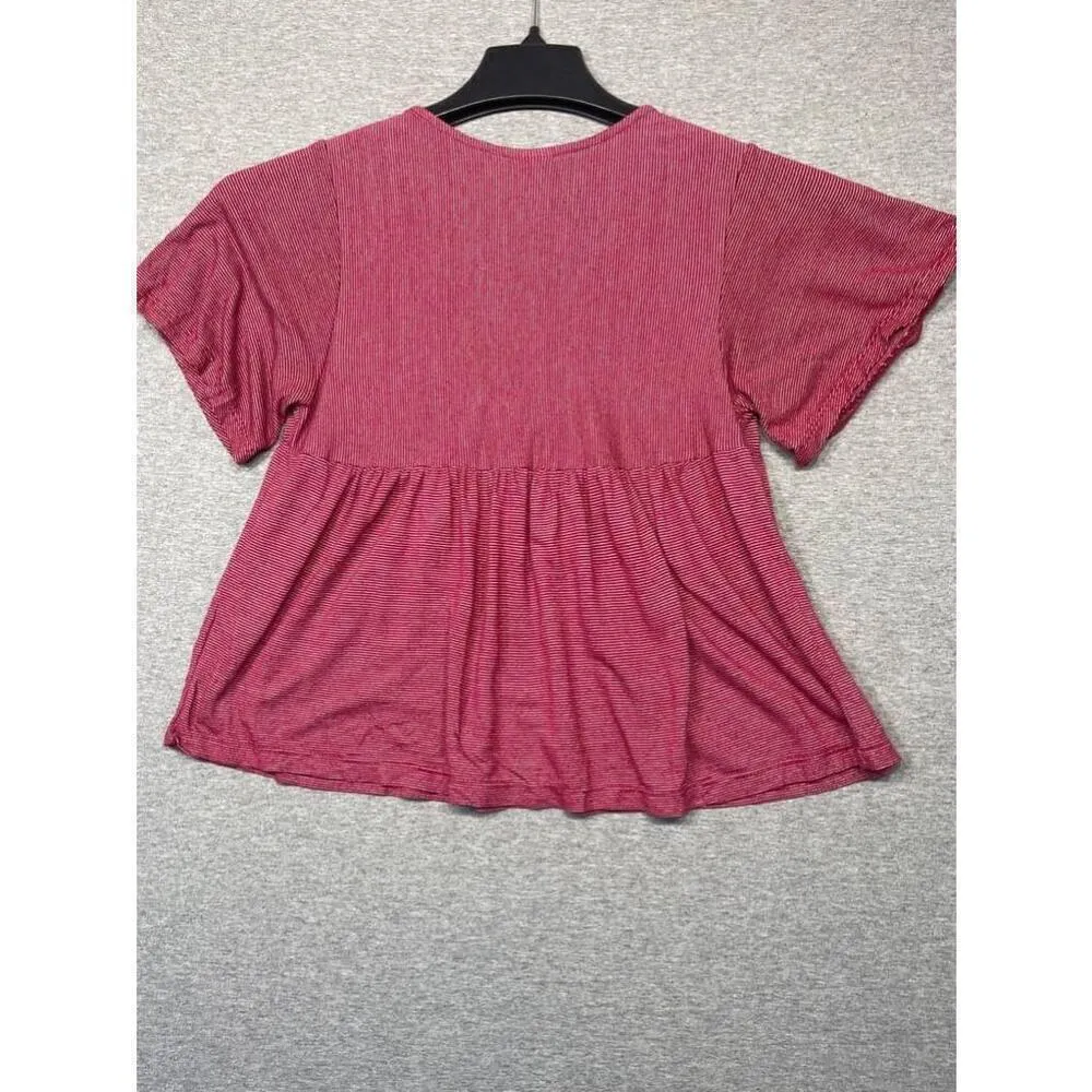 Women's Good Luck Gem Red Striped Ruffle Sleeve Blouse Size S - Image 3