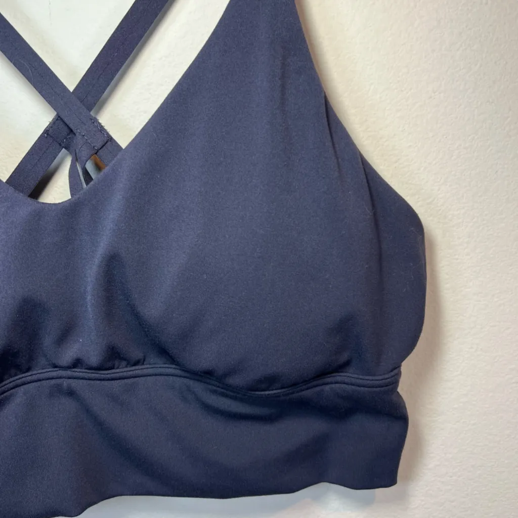 Offline by Aerie Women's Real Me Strappy Back Sports Bra Navy Blue Padded  Large - Image 4