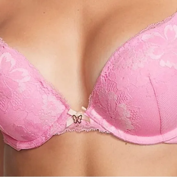 Victoria's Secret Coquette Style Pink Lace Push-up Bra with mini cream bow - Image 3