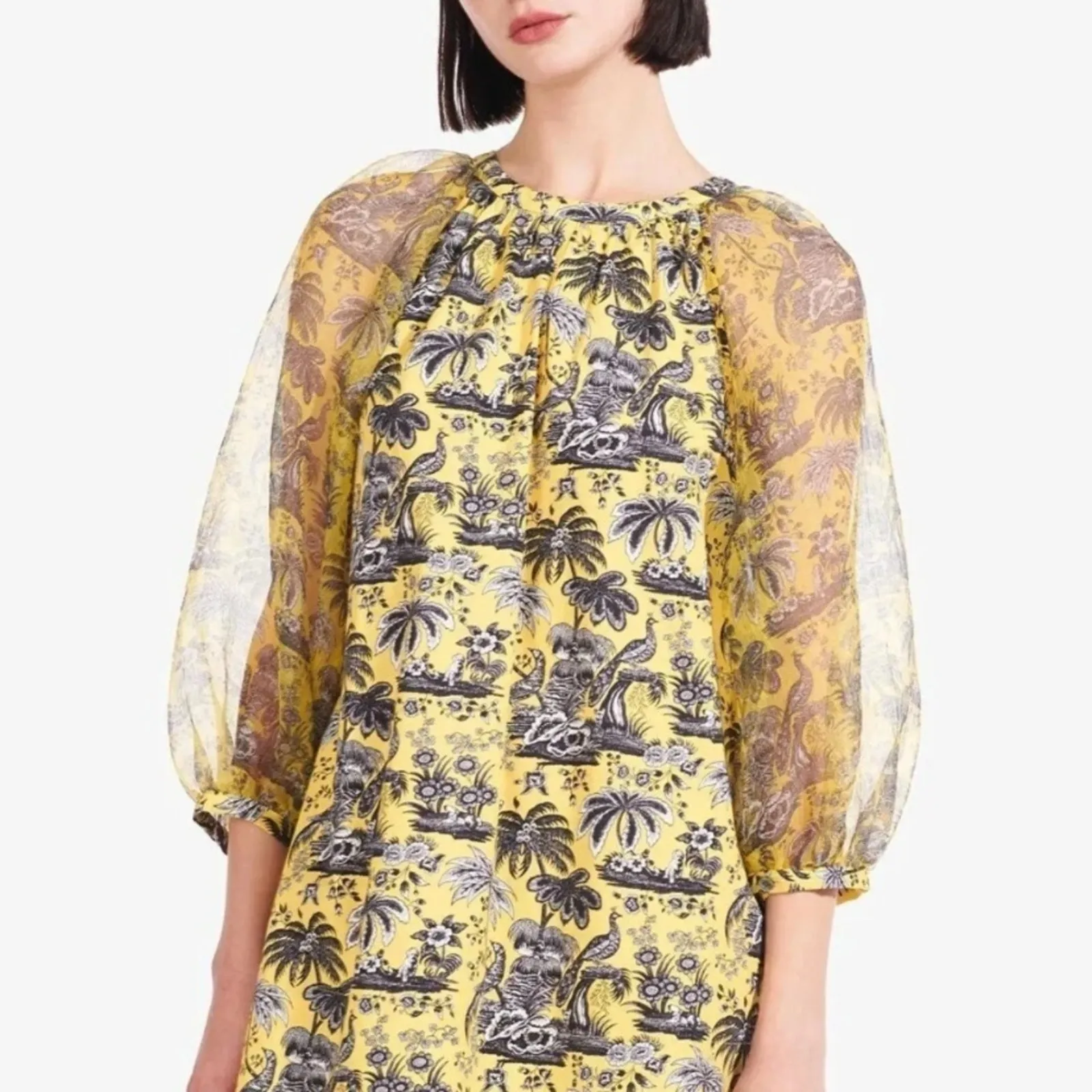 Staud Garden Yellow Marigold Toile Sheer Puff Long Sleeve Dress size XS - Image 3