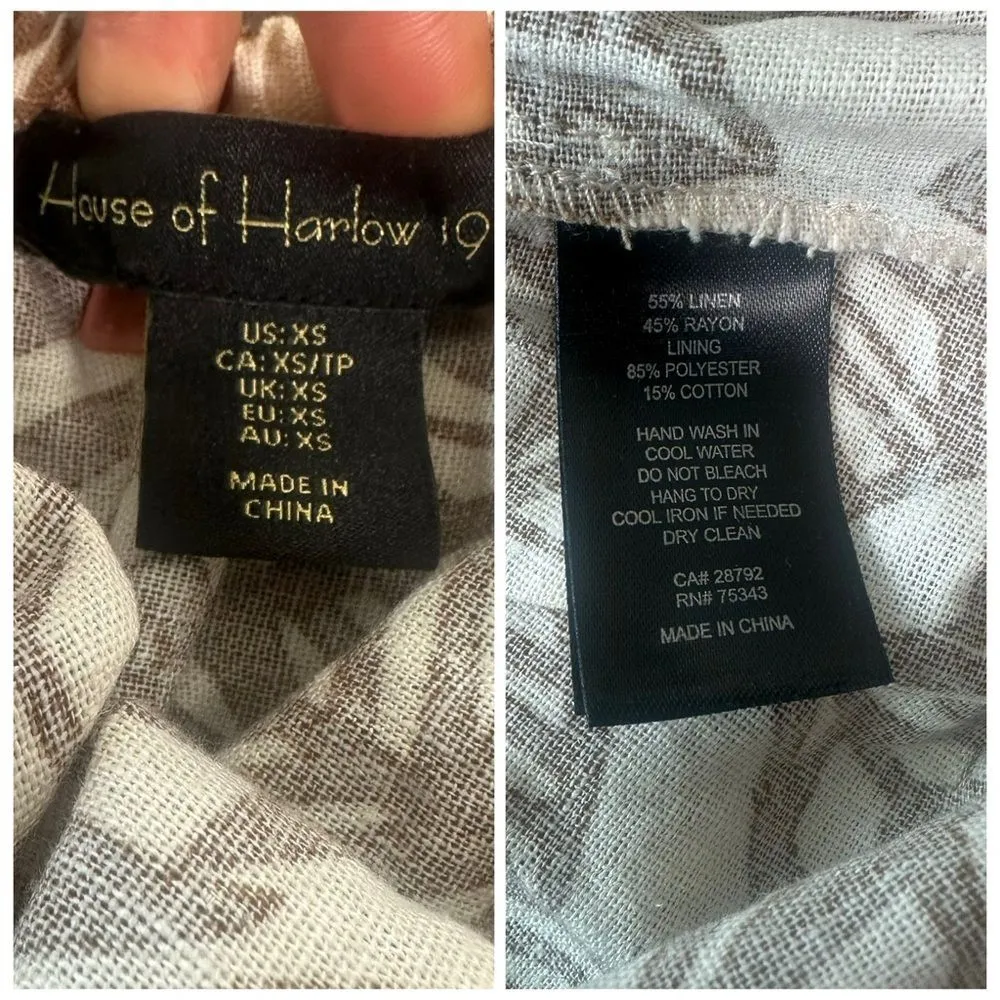 HOUSE OF HARLOW 1960 Linen Tie Back Tiered Skirt Open Back Sundress XS Boho Chic - Image 3