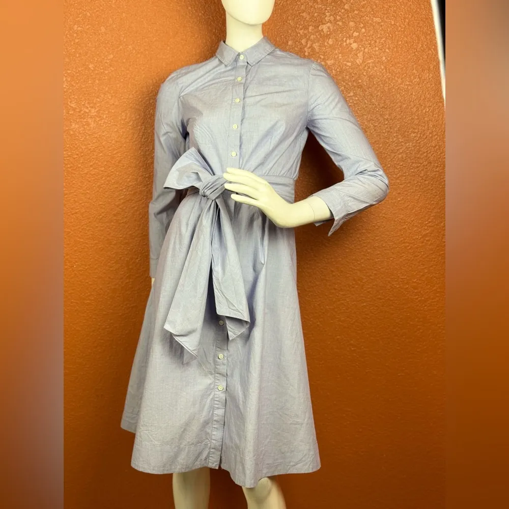 J.Crew Tie Waist Shirt Dress in Peri End-on-End Cotton Button Down Dress 0. E91 - Image 14