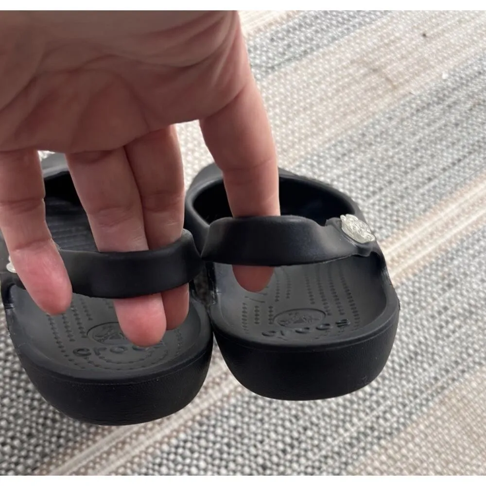 Crocs Jayna Women 10 Black Slingback Ballet Flats Slip On Jewel Flower Mary Jane - Image 6