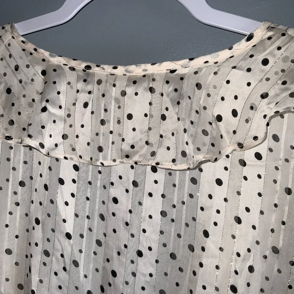 Joie Cream Polka Dot Metallic Ruffle Plunging Deep V Long Sleeve Blouse SP - Image 7