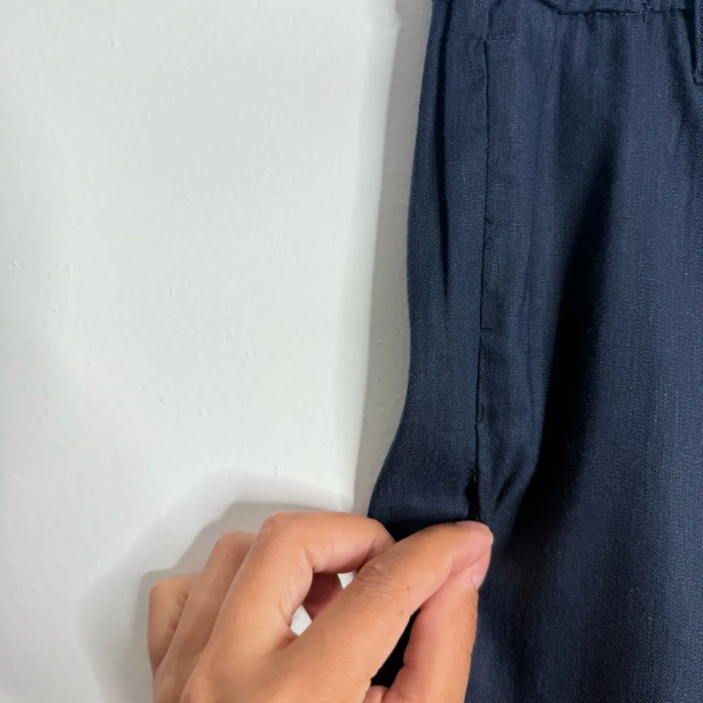 NWOT J. Jill Linen Stretch Slit Hem Pant In Navy 265151 With Pockets Size Medium Blue - Image 9