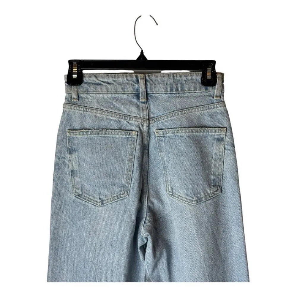 Zara Jeans‎ Women 0 Blue Light Wash Denim Ripped Distressed Wide Leg NWT - Image 5