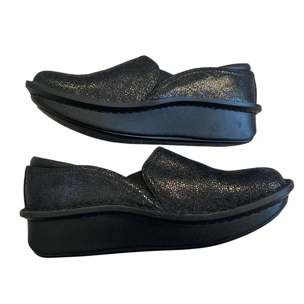 Alegria Deb-477 Black Purple Metallic Leather Slip On Clog, Sz 36 - Image 4