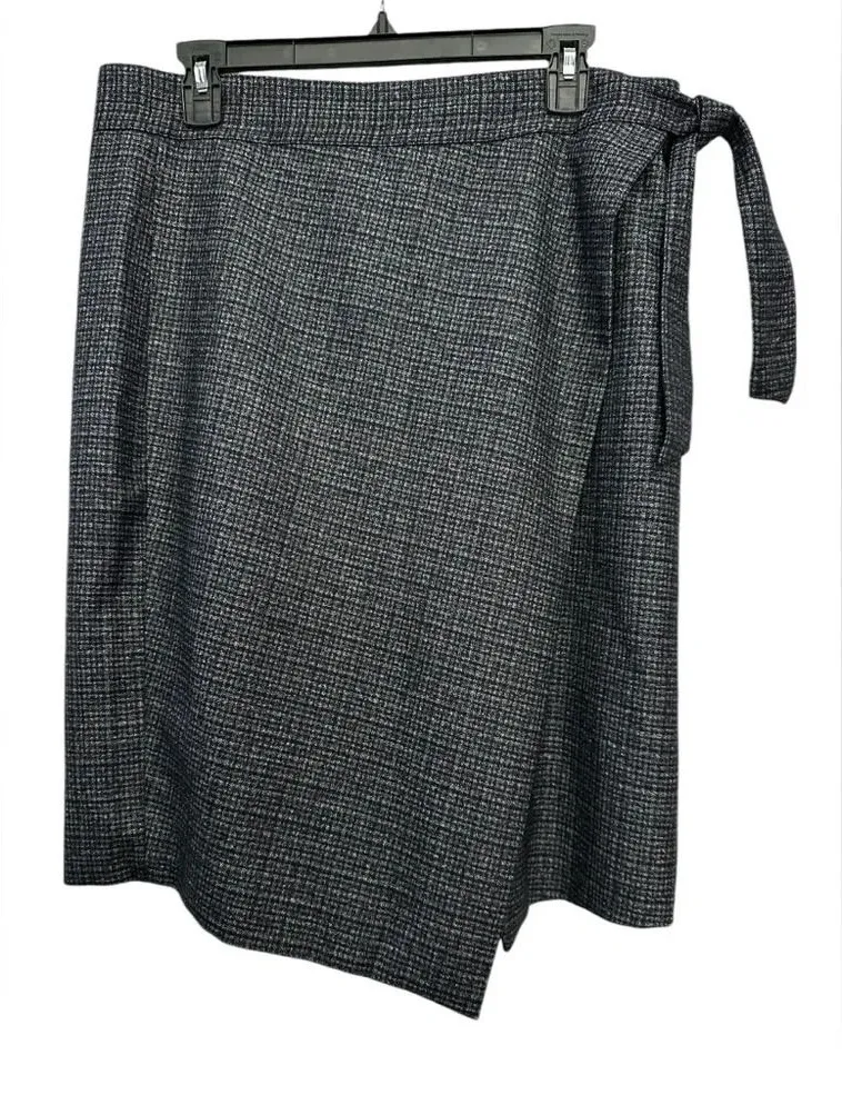 Maeve Anthropologie Faux Wrap Pencil Skirt Size Large Check Pattern Side Tie - Image 1