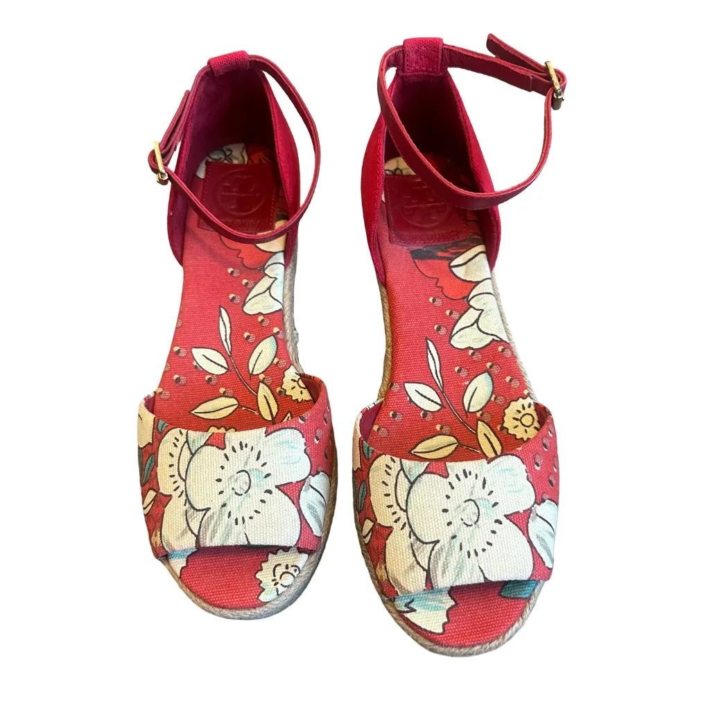 Tory Burch Sherri Floral Print Wedge Sandals Wedges Espadrilles Size 8 Women's - Image 3