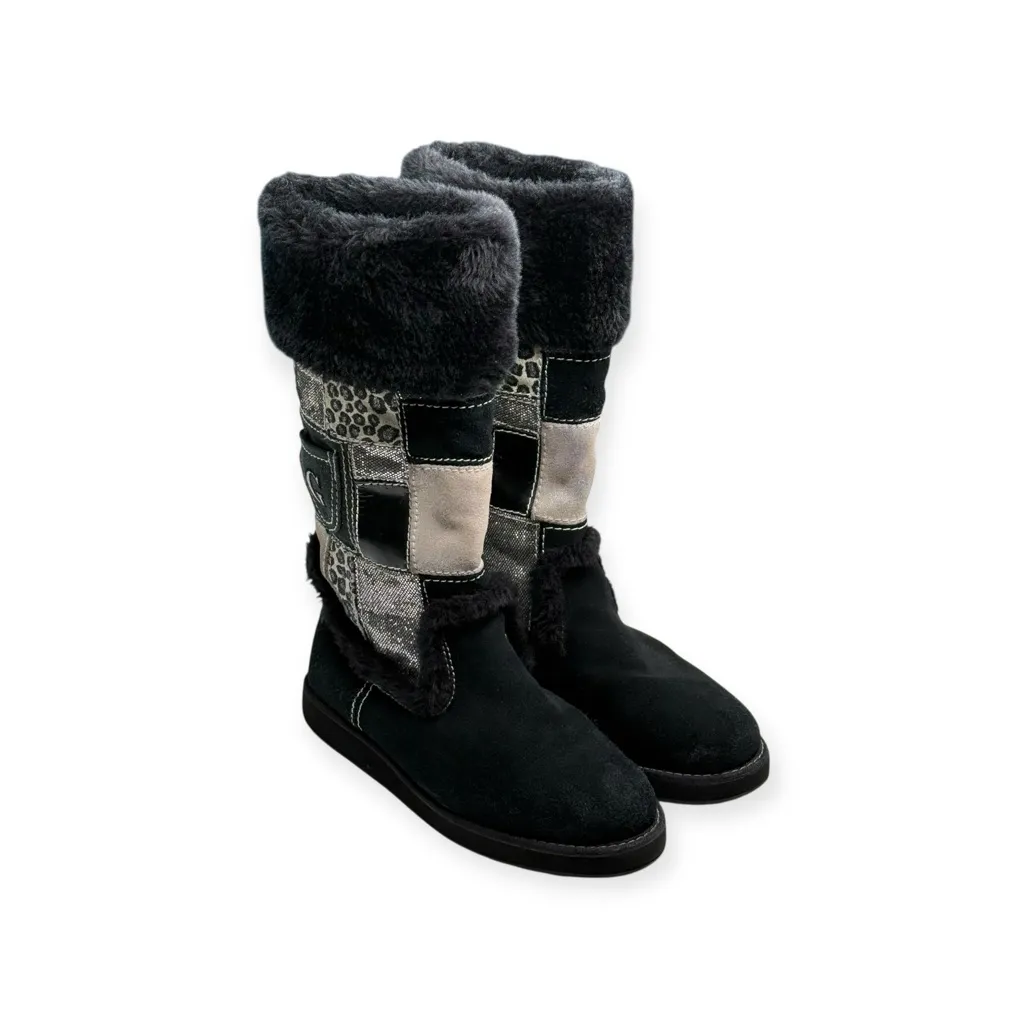Guess 𖡛 Harmonie Mixed Media Patchwork Fur Lined Tall Winter Boot 𖡛 Black 𖡛 7M - Image 10