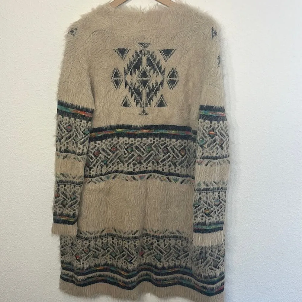 Womens Aztec Duster Cardigan Medium / Large Southwestern Long Sleeve Multicolor - Image 3