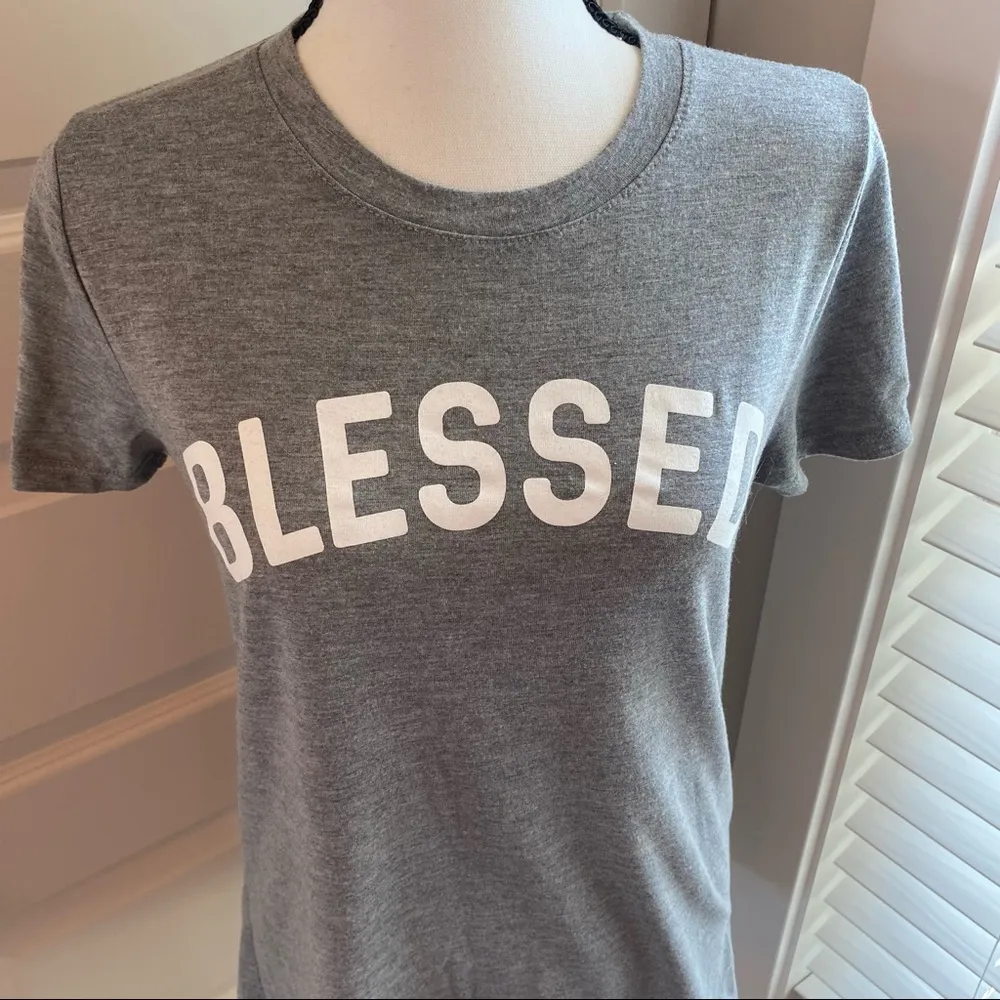 Modern Lux || Grey/white “Blessed” tee with extended tail.  Super soft and comfy! - Image 2