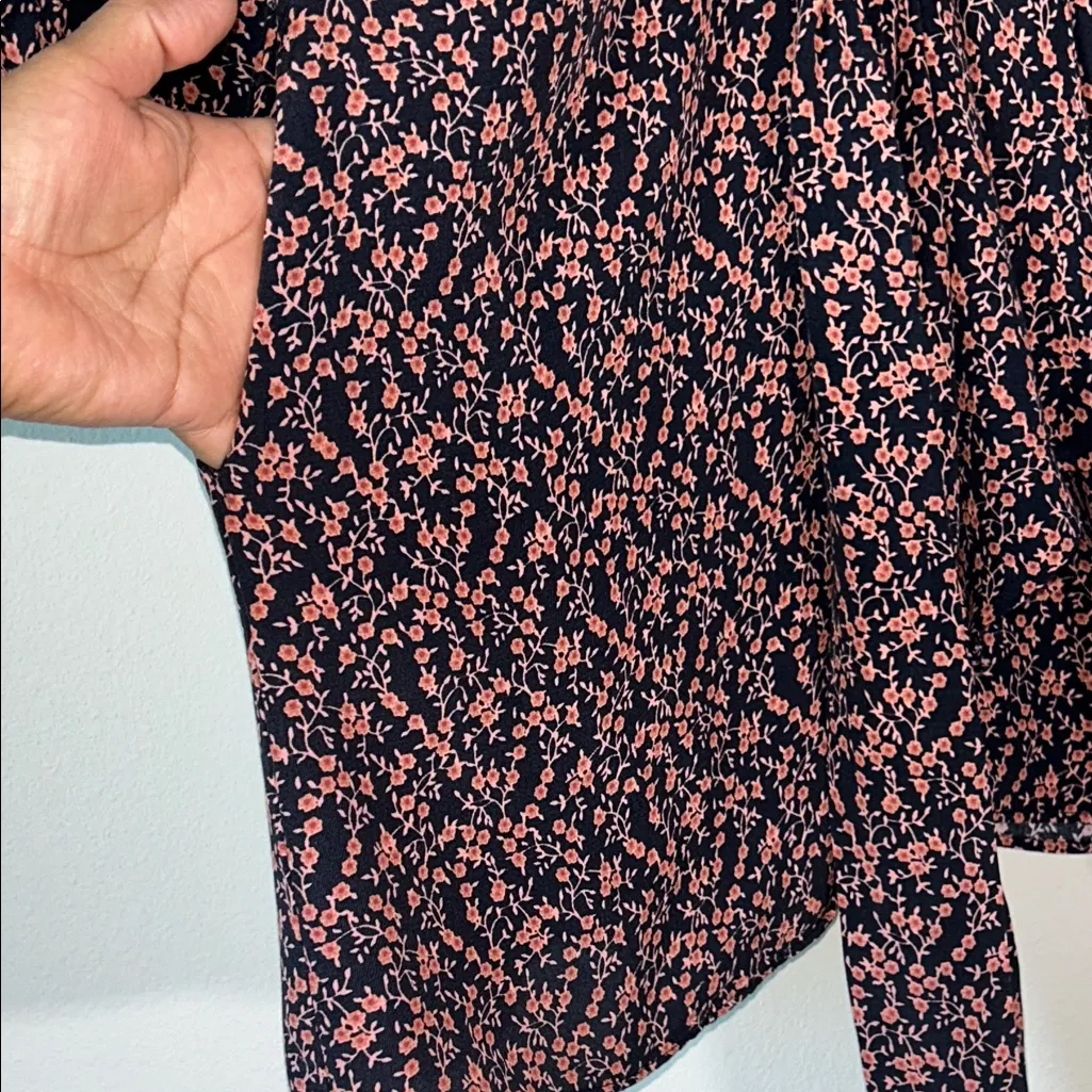 Free People Tunic Mini Dress Or Top Floral Tie Wrap Front Sz S Black - Image 5