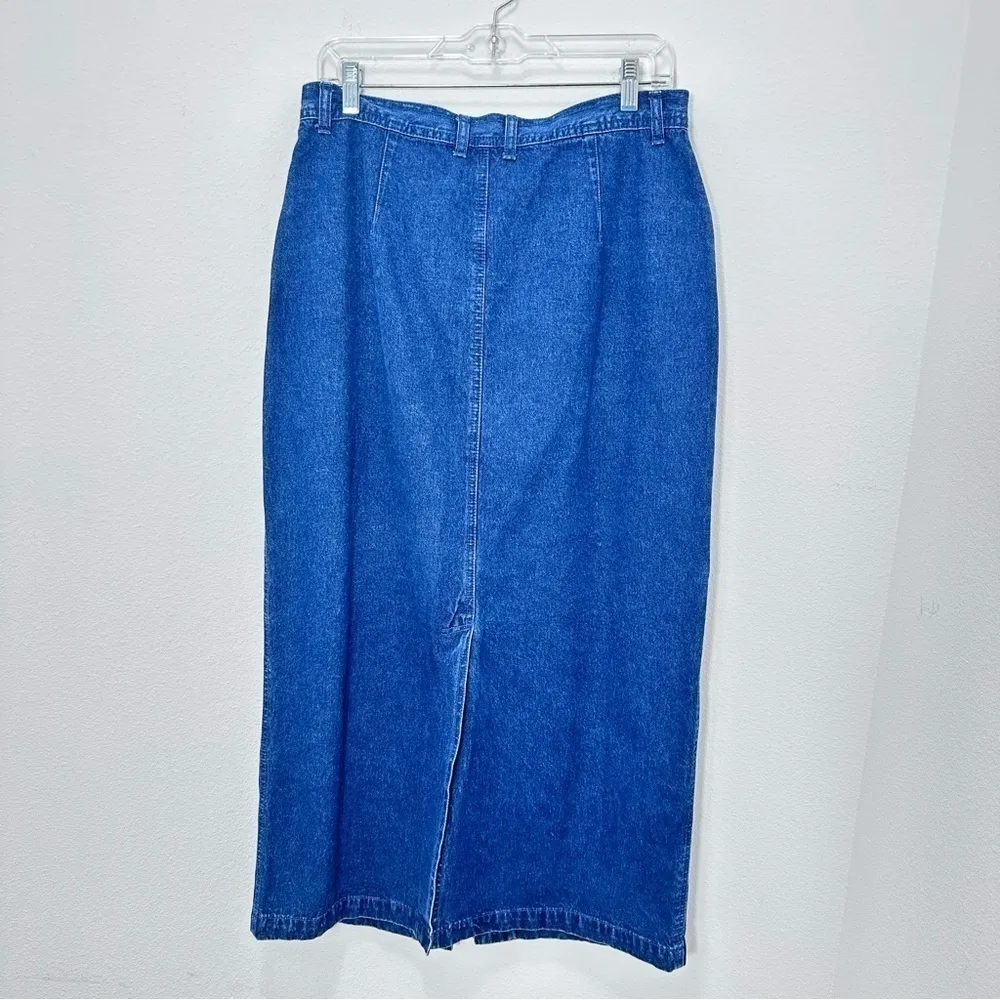 Vintage Bill Blass 90s Y2K Maxi‎ Jean Skirt Denim Skirt Front Slit Size 12 - Image 2