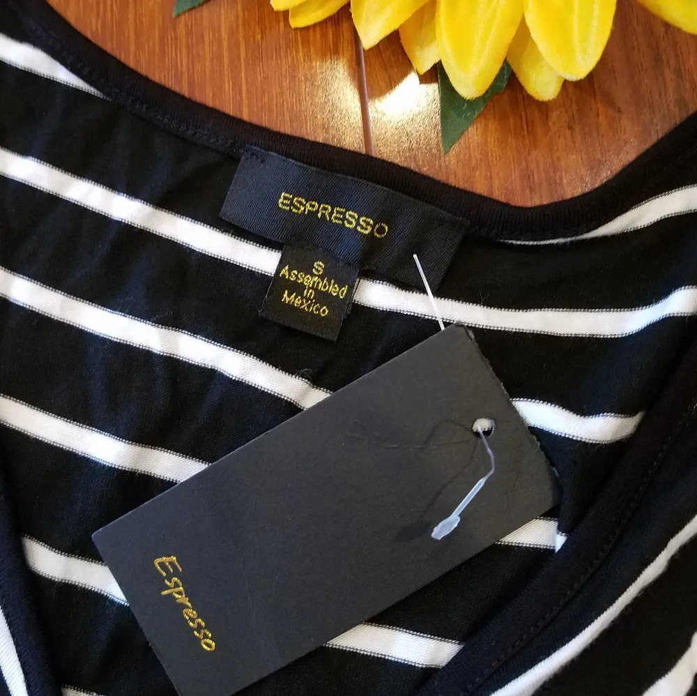 Espresso Black White Stripe Long Dress Small - Image 8