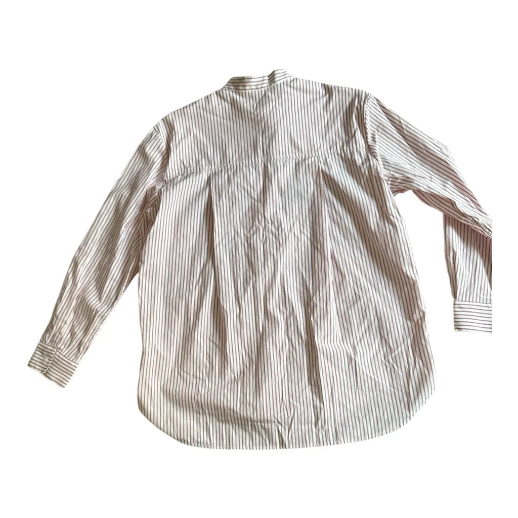 Desigual Embroidered Striped Button Down Mandarin Collar Top | Pink Stripe | M - Image 3