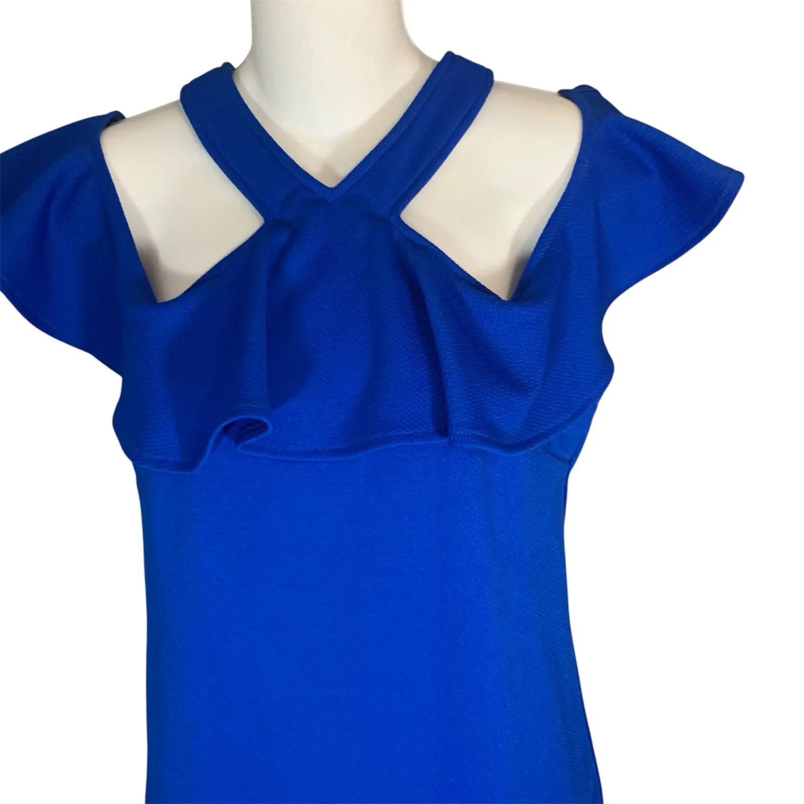 Trina Trina Turk Royal Blue Cold Shoulder Mini Sheath Dress Sz 2 - Image 4