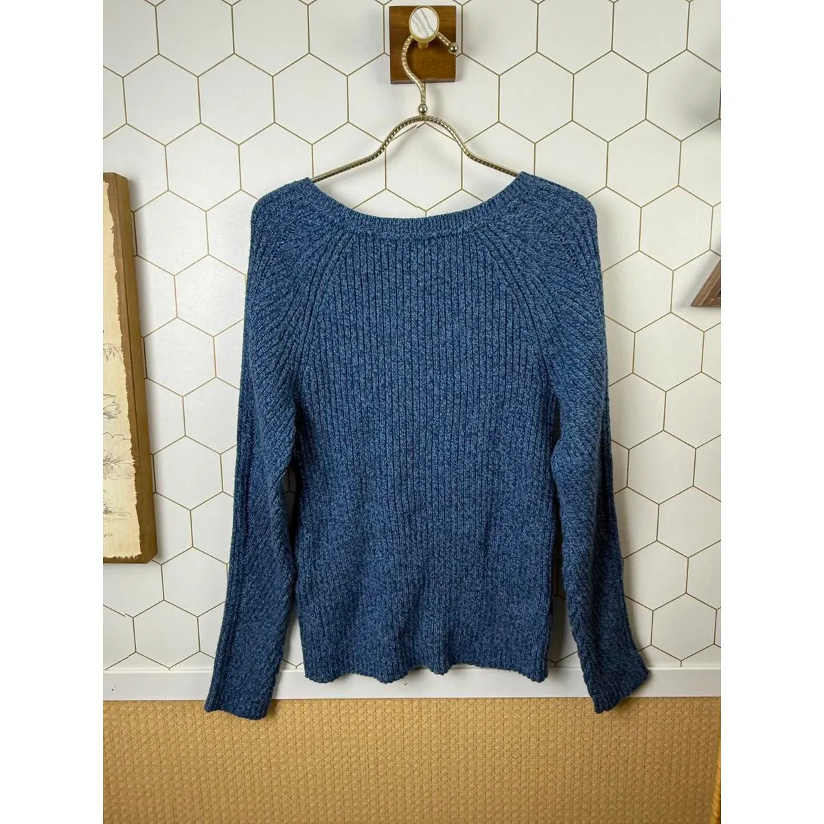Sundance Cotton and Silk Blend Blue Birdie Henley Sweater - Size - Small - Image 2