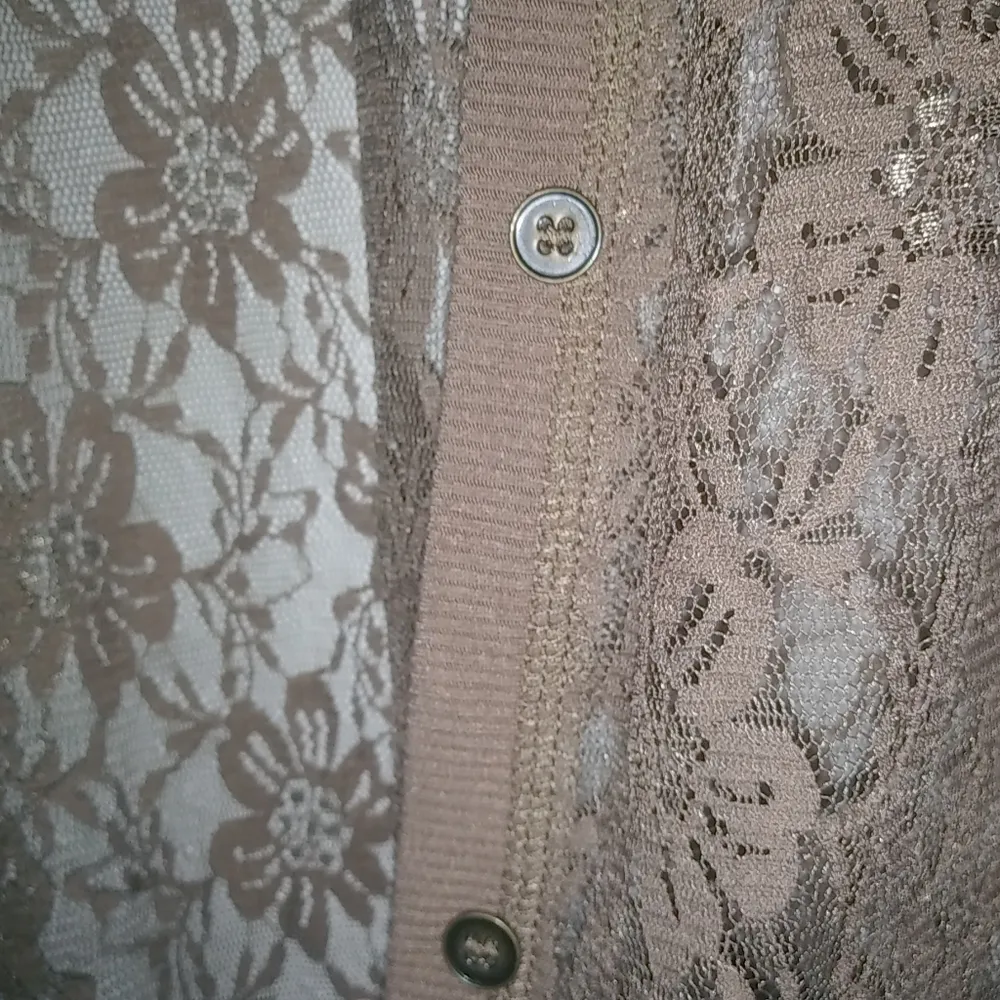 Forever21 L Button Front Cardigan Champagne Stretch Floral Lace Top - Image 6