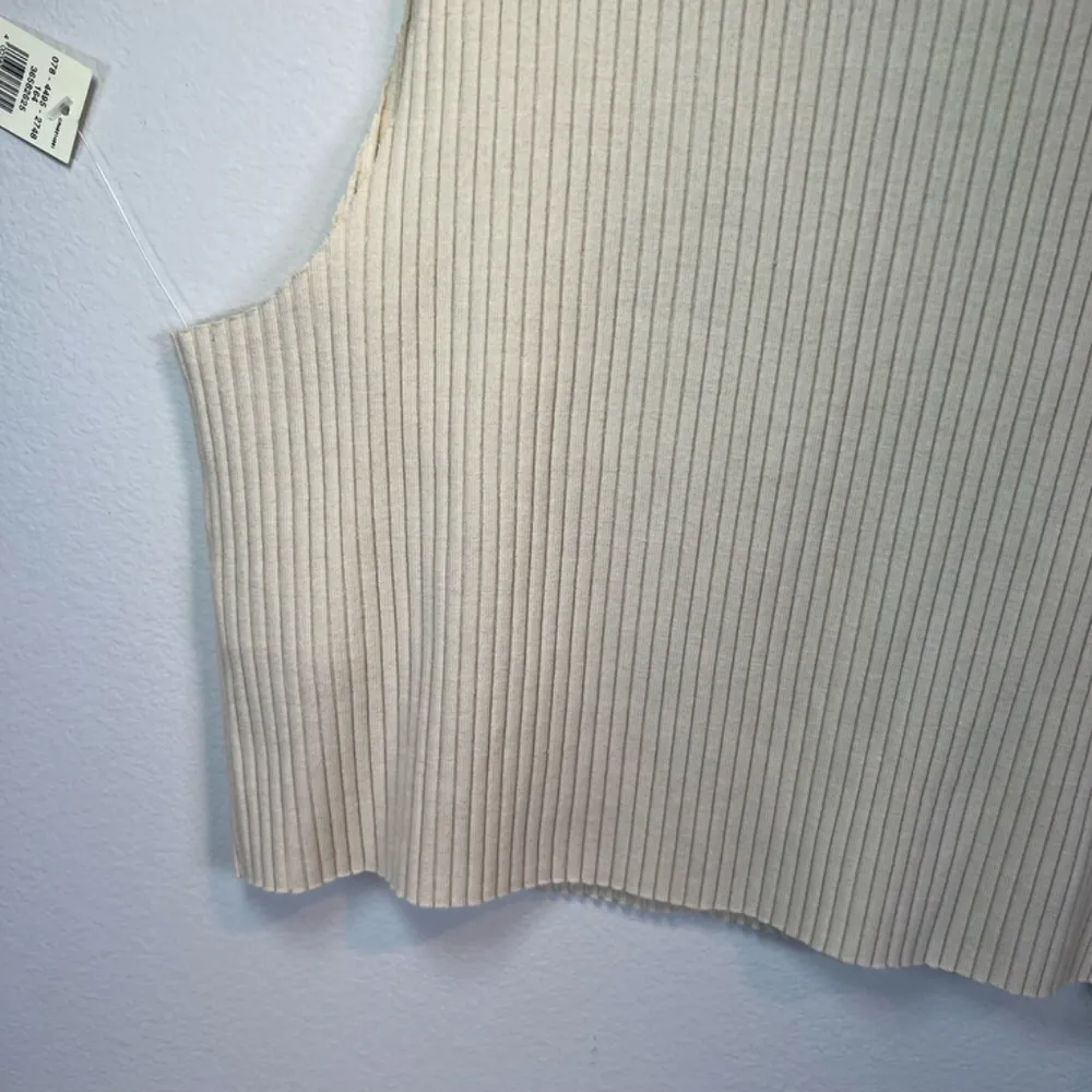 Aerie Ribbed Raw Edge Cropped Tank Top Cream Sleeveless Shirt NEW  Women's Large - Image 9