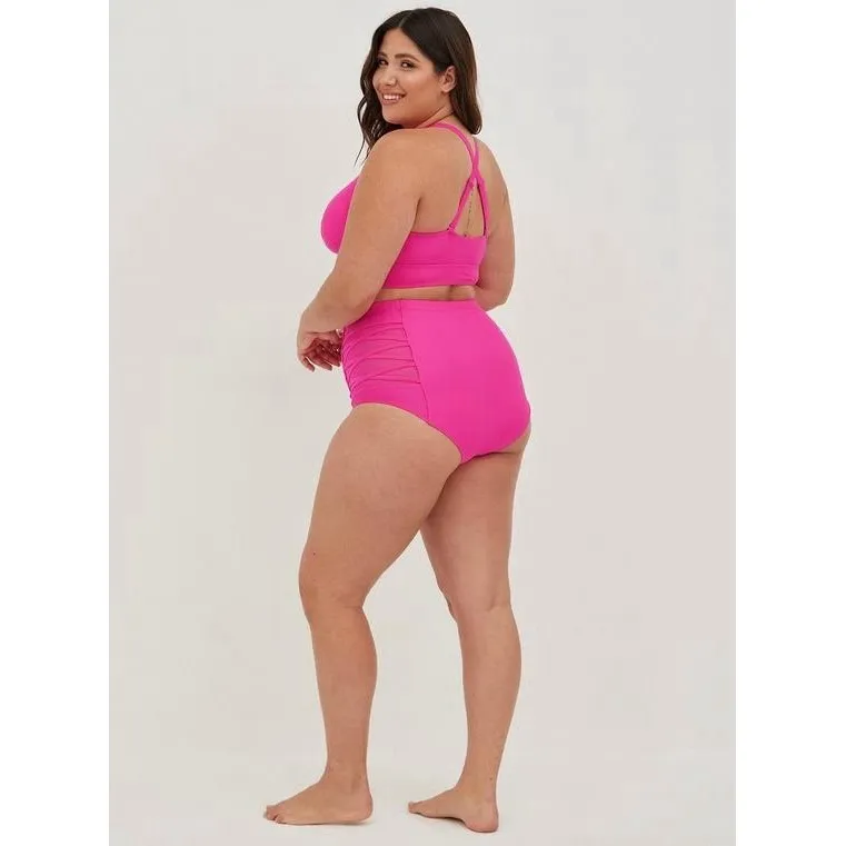 Torrid Bikini Set High Waisted Bottom And Wireless Triangle Top Plus Size 1 Pink - Image 3