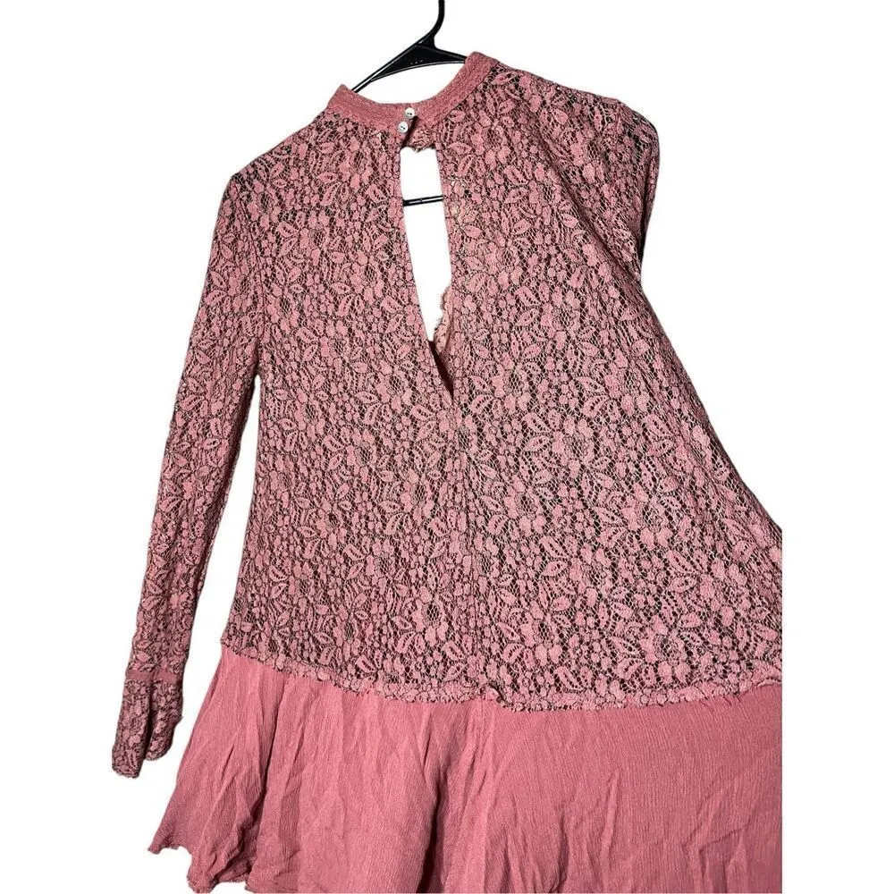 Free People Tell Tale Dusty Mauve Lace Tunic Dress Size‎ Small - Image 10