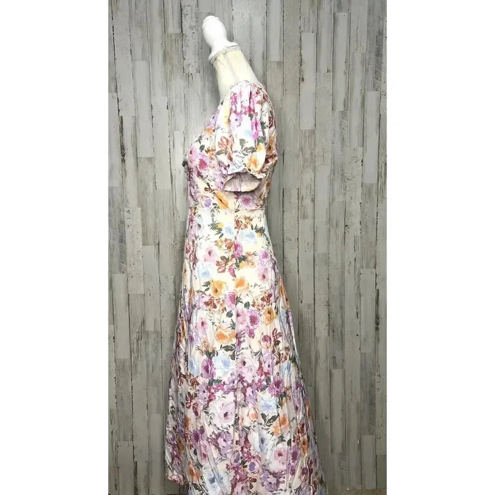 SHEIN Women's Small Floral Puff‎ Sleeve A-Line Multicolor Spring Midi Dress - Image 11