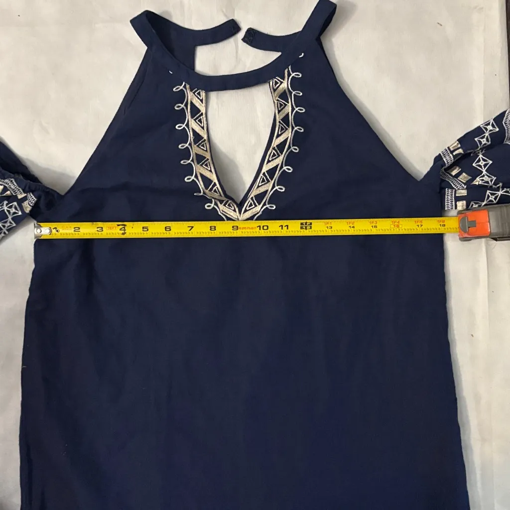 Red Carter Embroidered Linen Cold Shoulder V Neck Midi Dress S Costal Cowgirl - Image 7