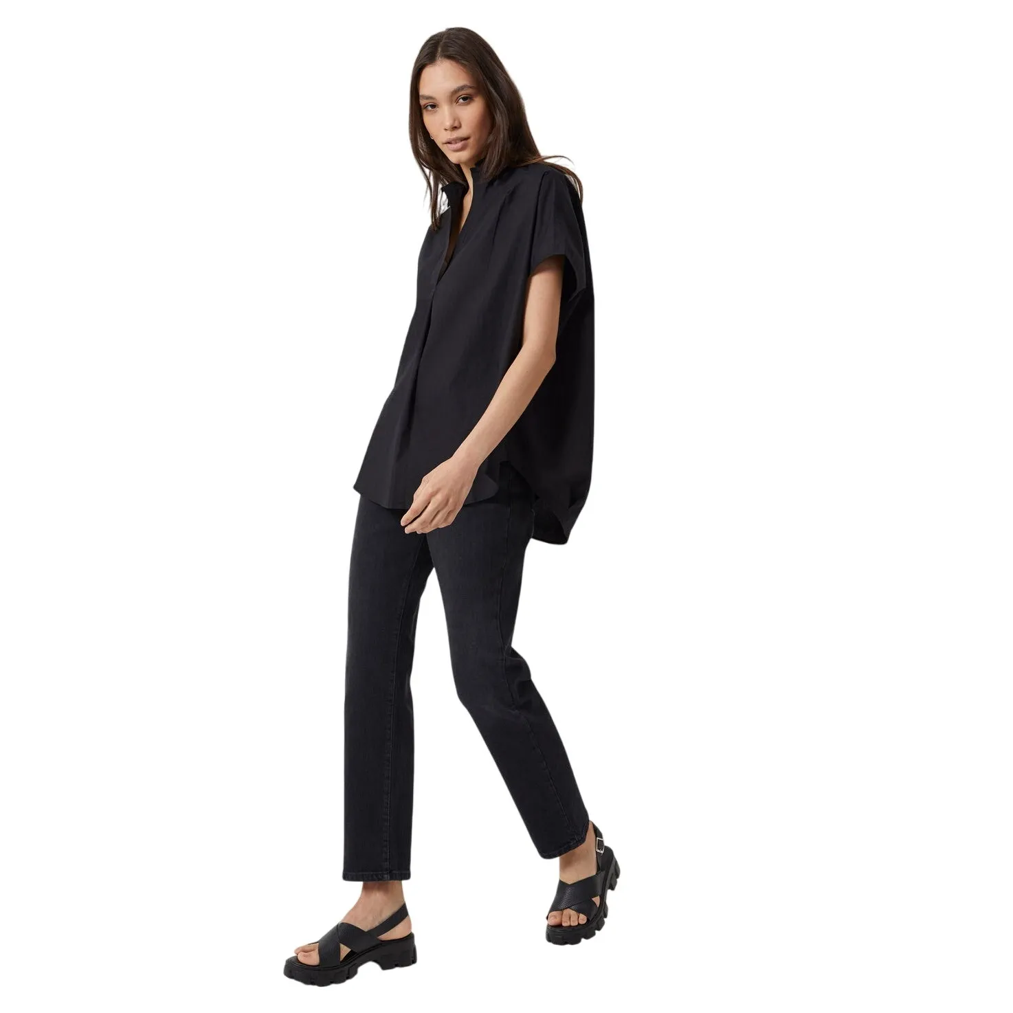 French Connection Women's Black Rhodes Poplin Pullover Top Size S - Image 3