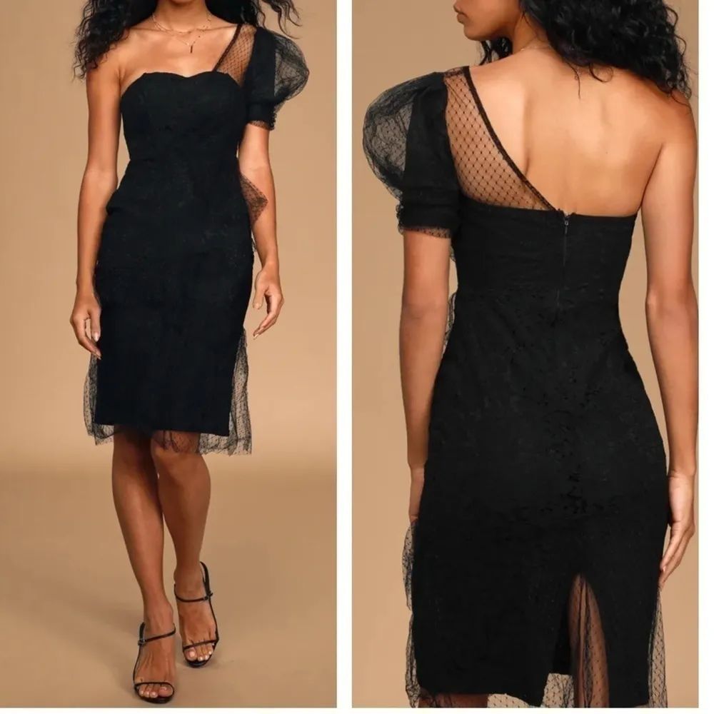 Lulus Once in a While Black Lace One-Shoulder
Bodycon Midi Dress, New with Tags - Image 2