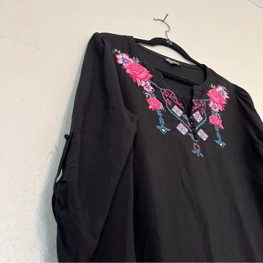 COWGIRL HARDWARE Black Embroidered Floral Western Dress  Womens LARGE #111 - Image 5