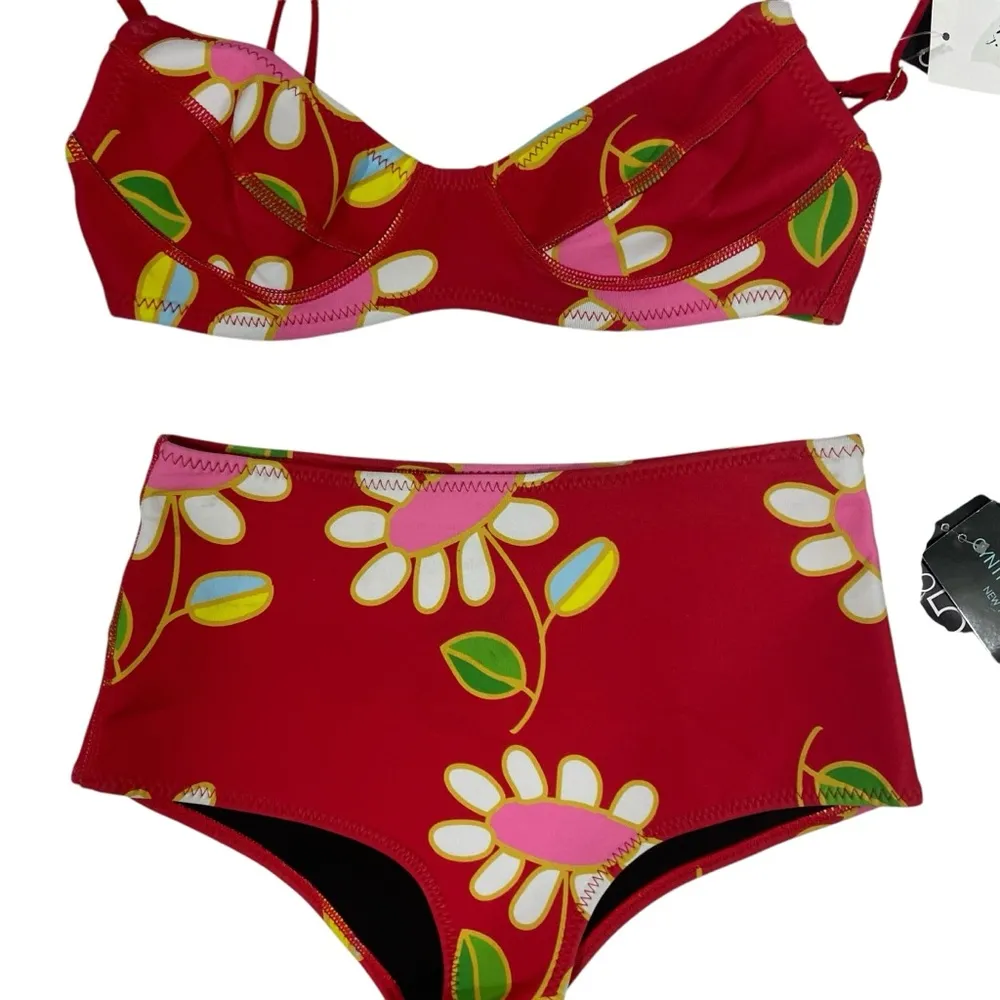Cynthia Rowley $230 NWT Blossom Neoprene High-Waisted Bikini top + Bottom set S - Image 3