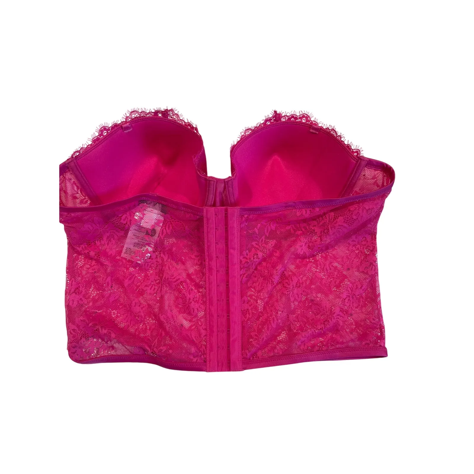 INC Strapless Hot Pink Lace and Rhinestone Bustier Women's Size XL Underwire - Image 4