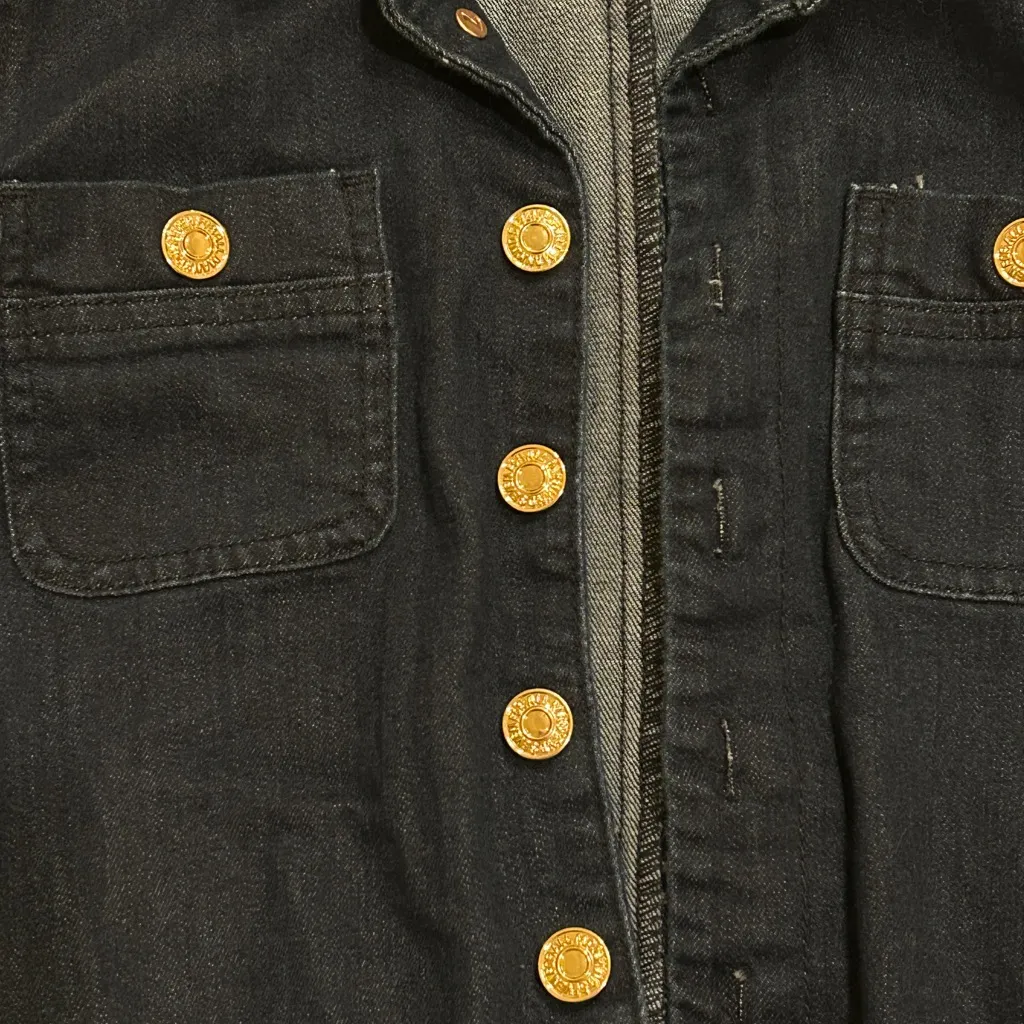 7 For All Mankind Dark Denim Romper with Gold Buttons - Image 5