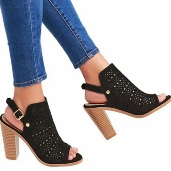 DV Dolce Vita Kassi Black Suede Slingback Peep Toe Block Heel Sandal Size 7 - Image 3