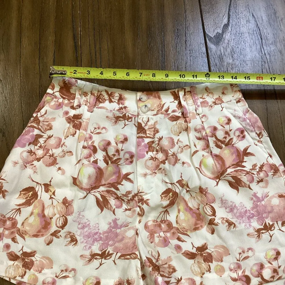 Paige High Rise Floral Fruit Mecca Orange Tabby Shorts Pleated viscose Sz 6 NWT - Image 6