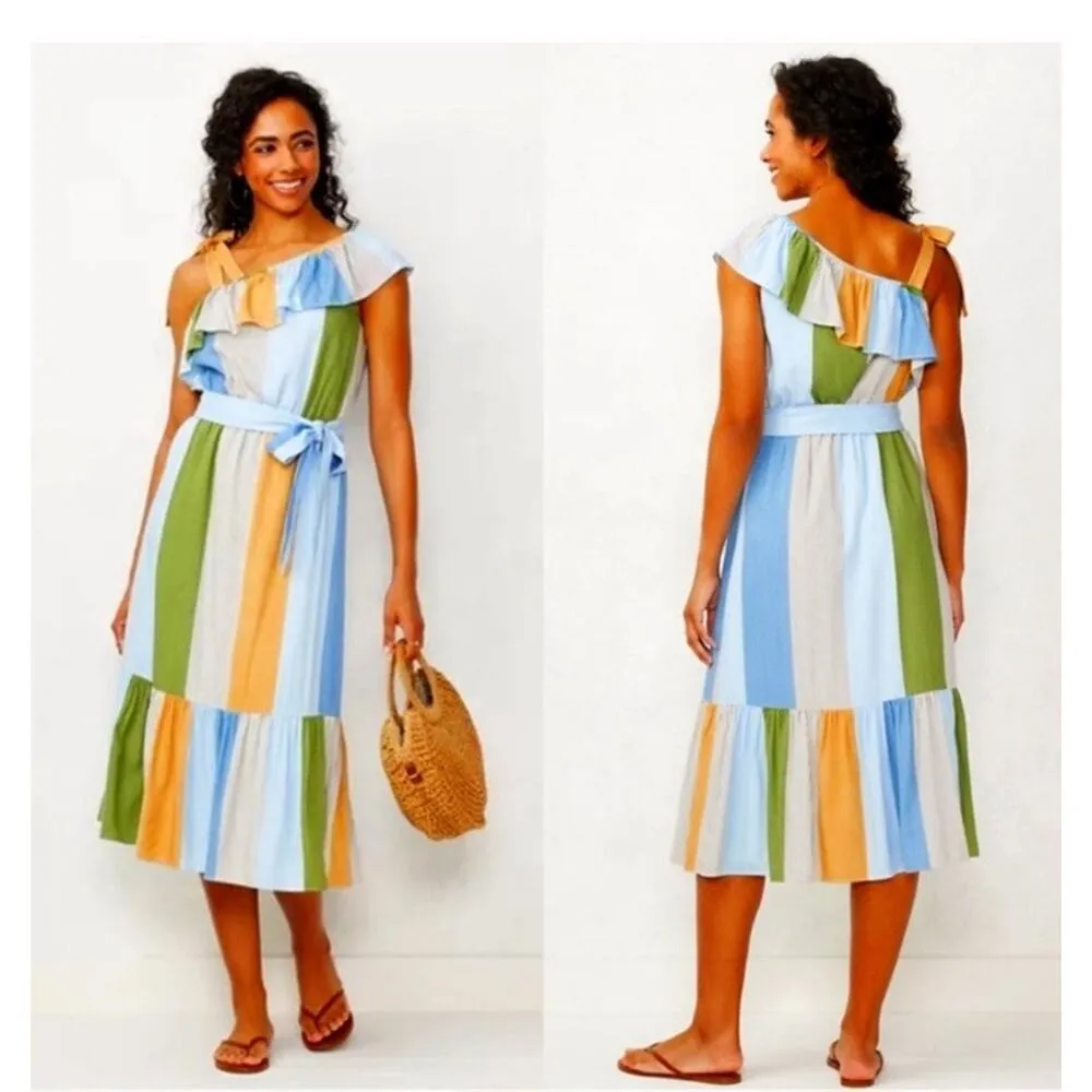 Lauren Conrad Dress “Poolside Paradise” Size Medium Boho Ruffle Blue Yellow NEW - Image 2