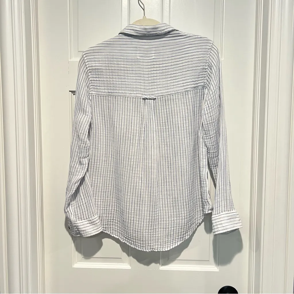 Rails Ellis Top Davenport Stripe Cotton Gauze Button Down Shirt Small Blue White - Image 5