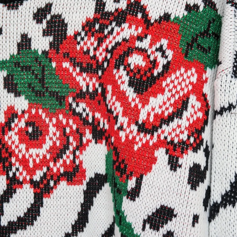 Vintage 80s Zebra Leopard Rose Print Sweater Size M - Image 2