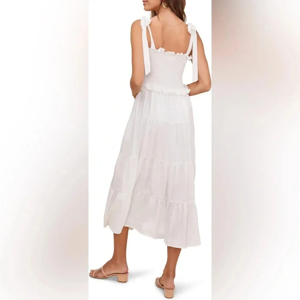 ASTR Promenade Smocked Bodice Midi Dress ruffles tiered bridal maxi bows pockets - Image 7