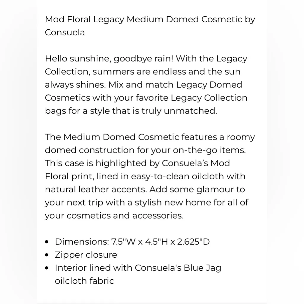 New Consuela Mod Floral‎ Legacy Medium Domed Toiletry Makeup Cosmetic Bag Rare - Image 7